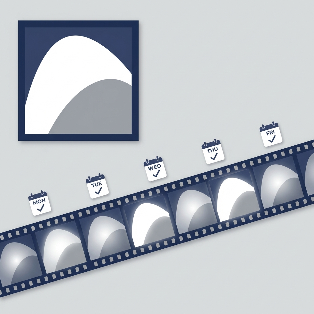 Sinus snapshot vs time-lapse movie concept with calendar ticks