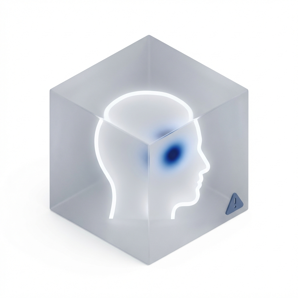 CT imaging cube with highlighted sinus lesion indicating caution
