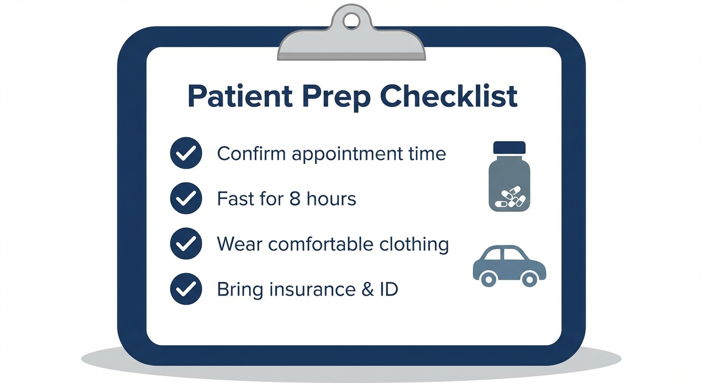 Patient prep checklist with medications, ride planning, and to-dos