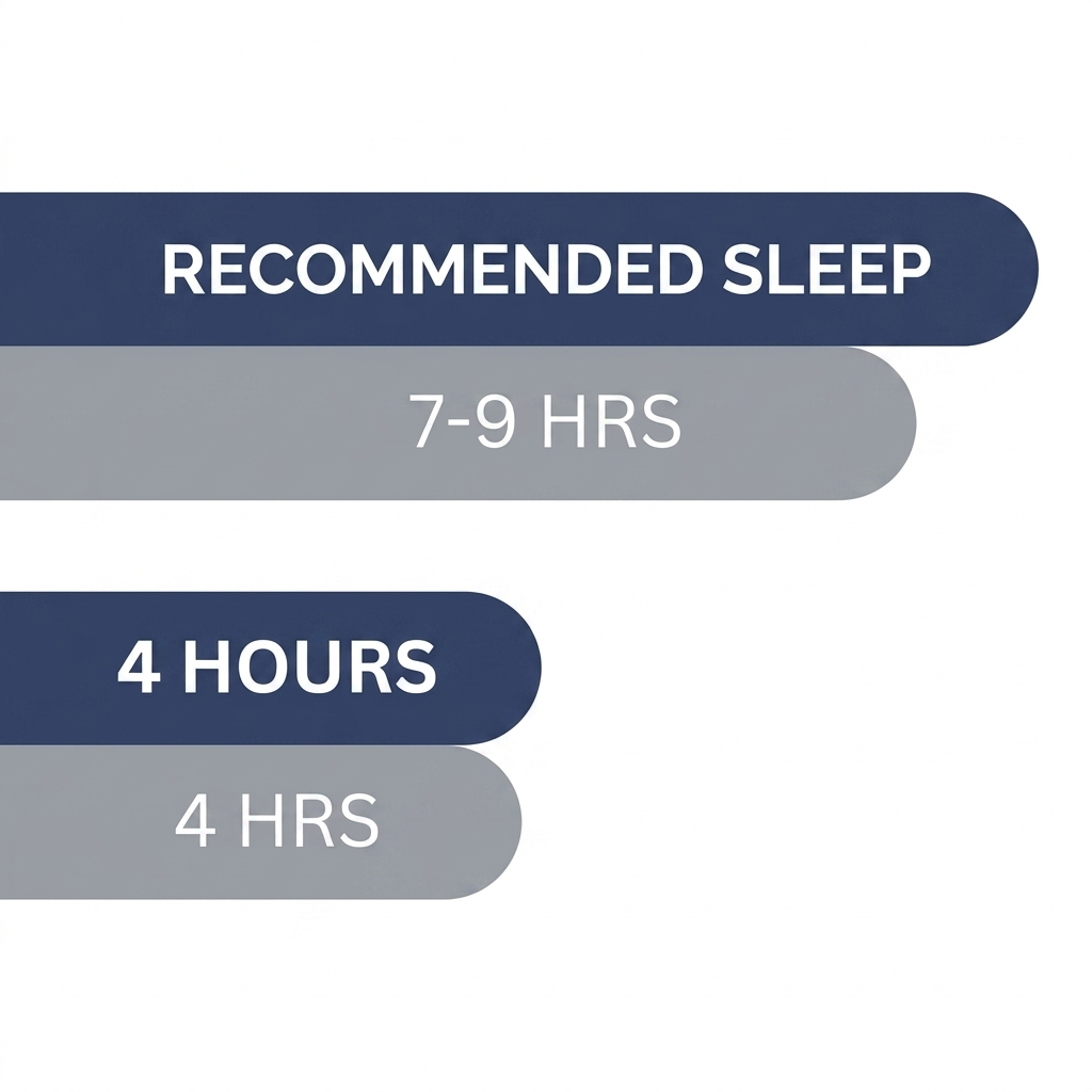 Recommended sleep vs 4 hours: side-by-side simple comparison bars