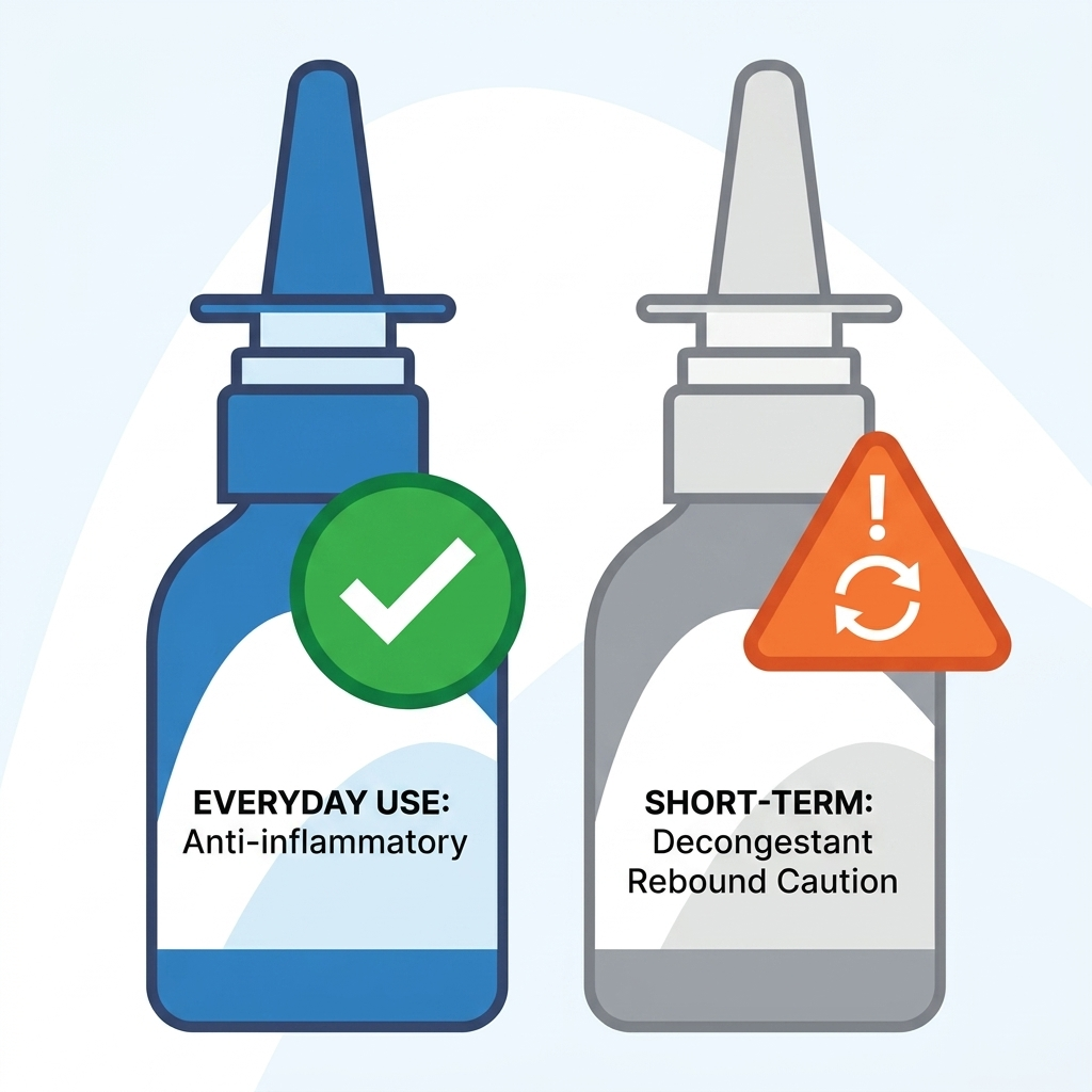 Nasal spray safety: daily steroid vs short-term decongestant caution