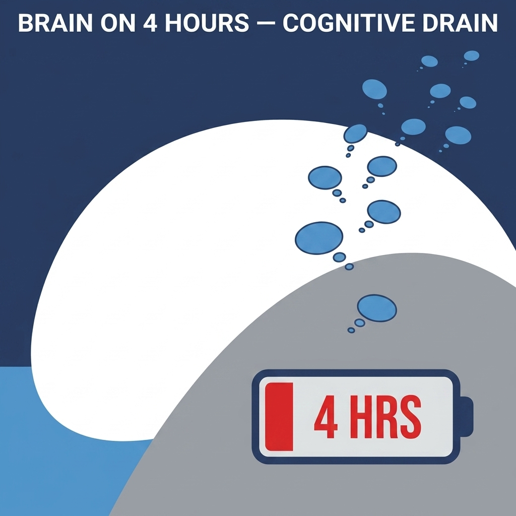 Brain on 4 hours: low battery and drifting attention icons