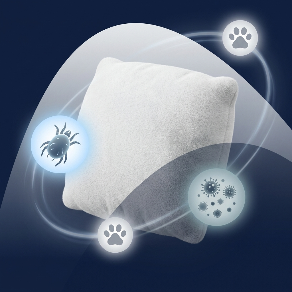 Bedroom allergens: dust mite, pet dander, mold around pillow