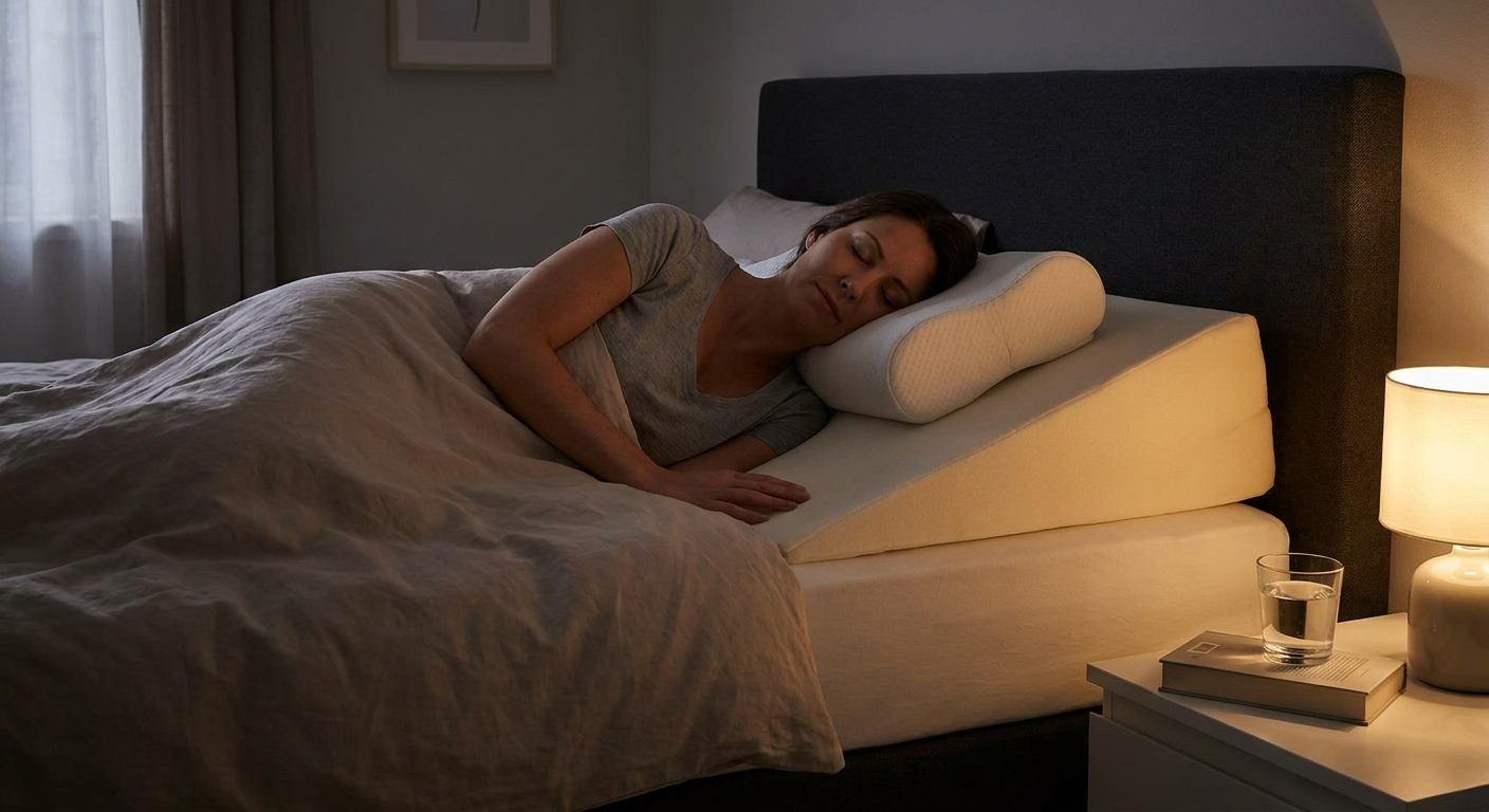 Elevation for relief—wedge pillow setup beside a sleeper