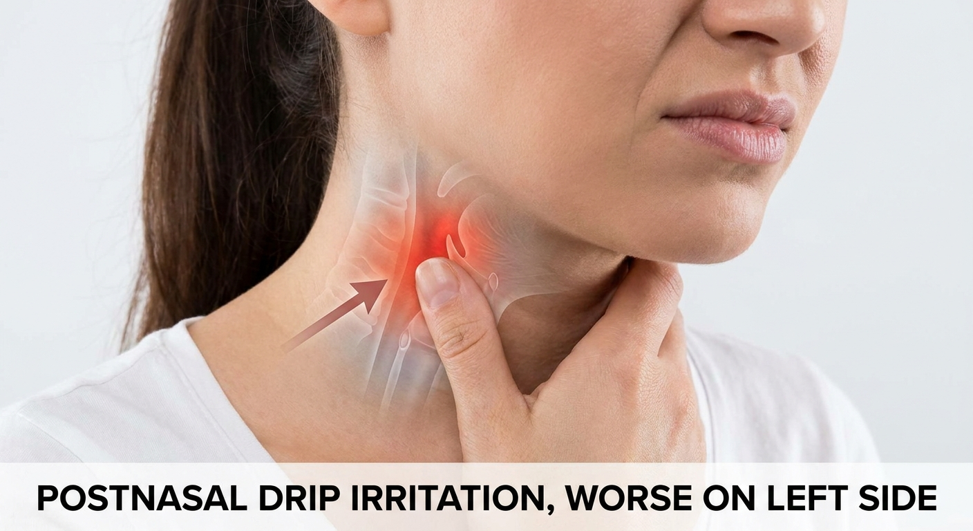 Postnasal drip irritation often worse on one side