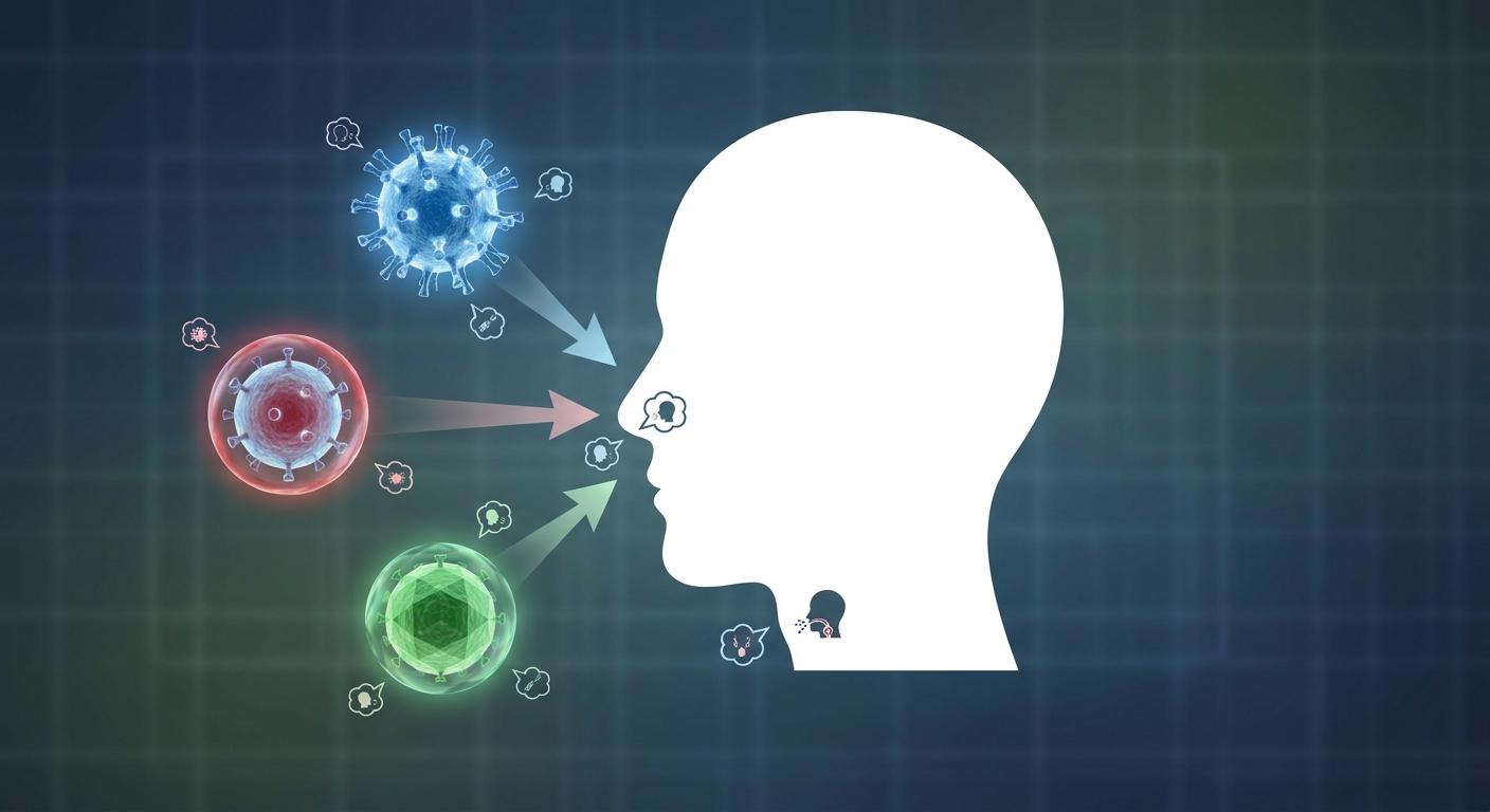 Same symptoms, different viruses concept: multiple virus types causing similar nose/throat symptoms