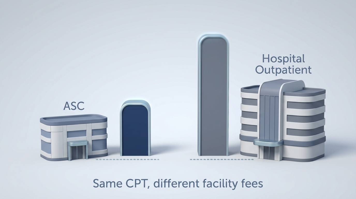 ASC vs Hospital Outpatient price bars showing site-of-service difference