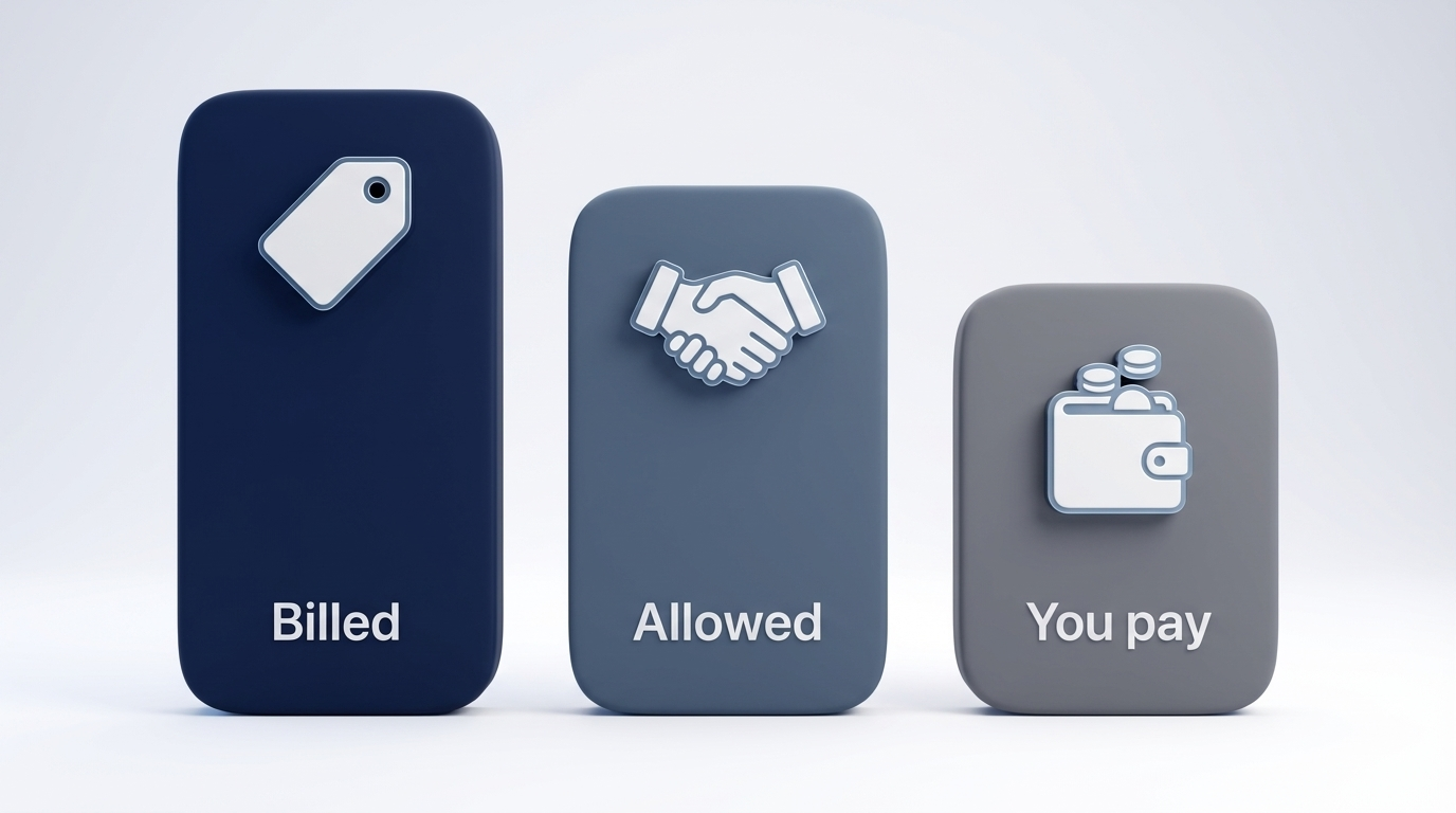 Three bars illustrating Billed vs Allowed vs You Pay price steps