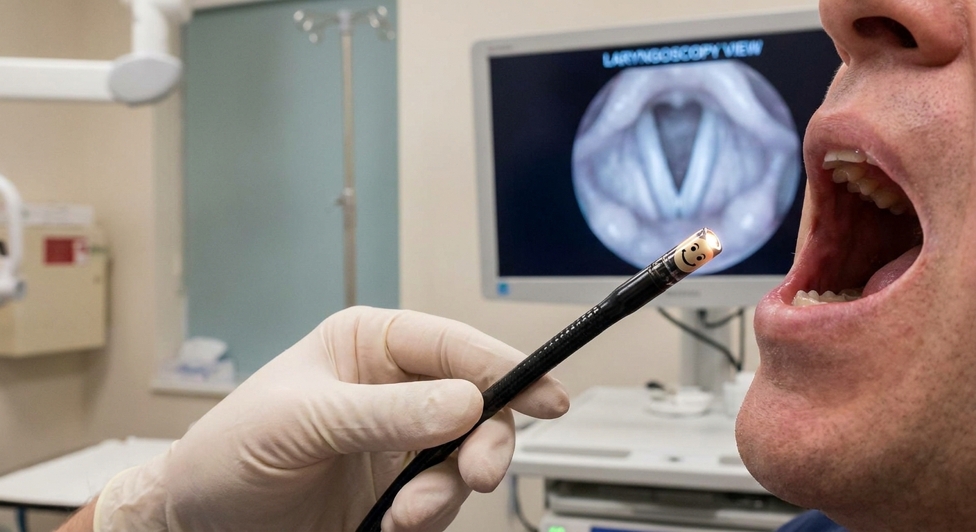What laryngoscopy looks like with a friendly endoscope and vocal folds view
