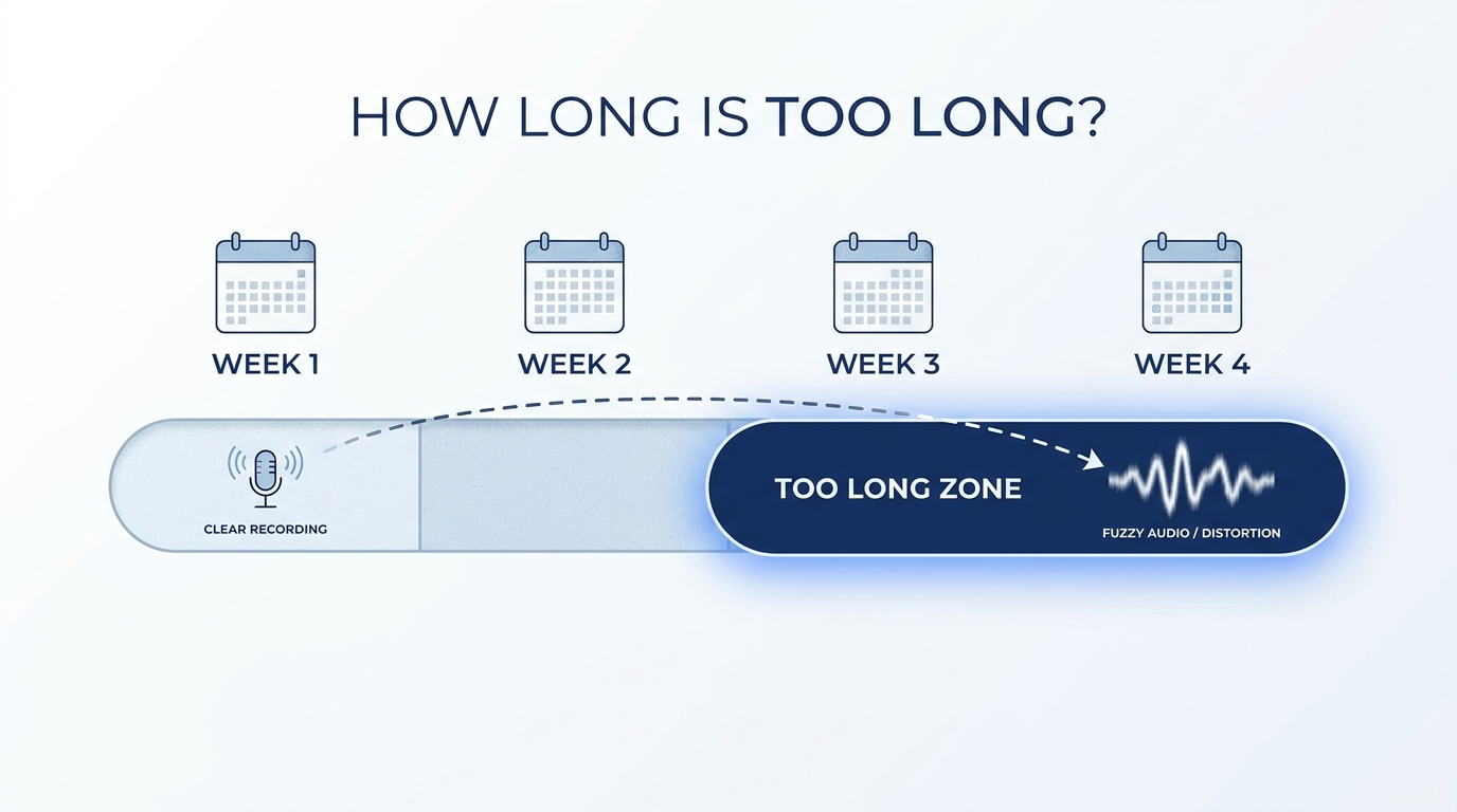 Timeline weeks 1–4 with emphasis on weeks 3–4 for hoarseness