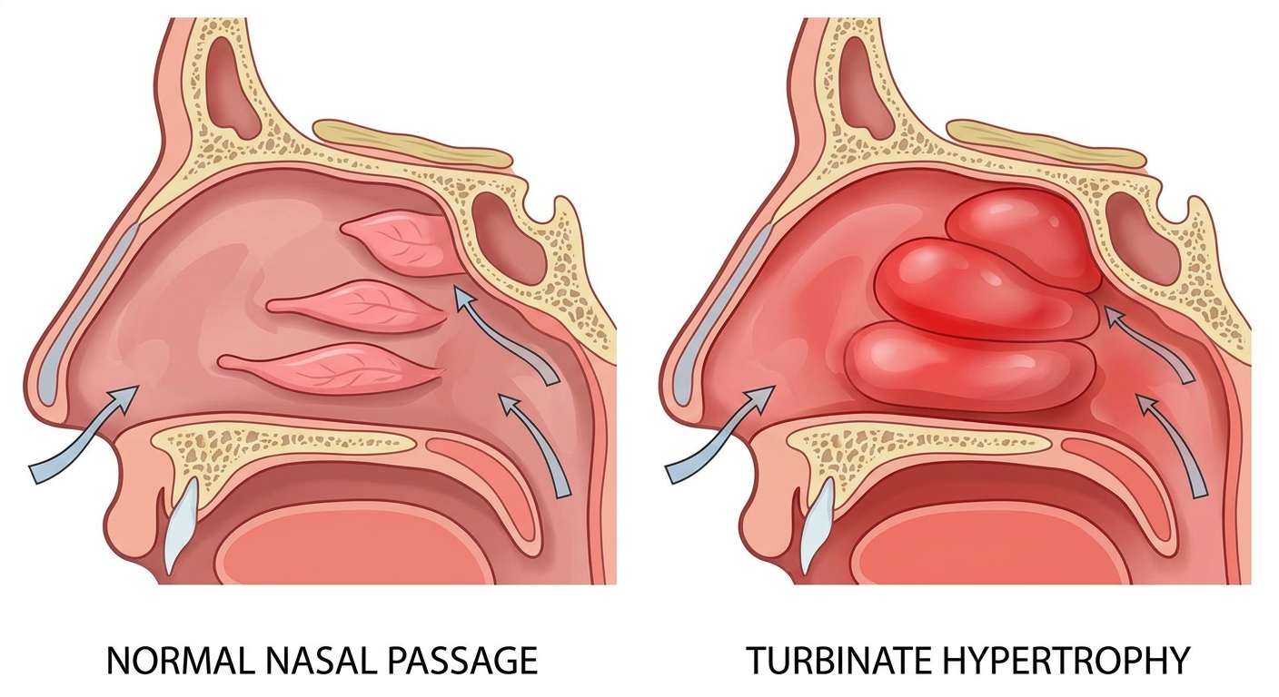 Turbinate hypertrophy vs normal