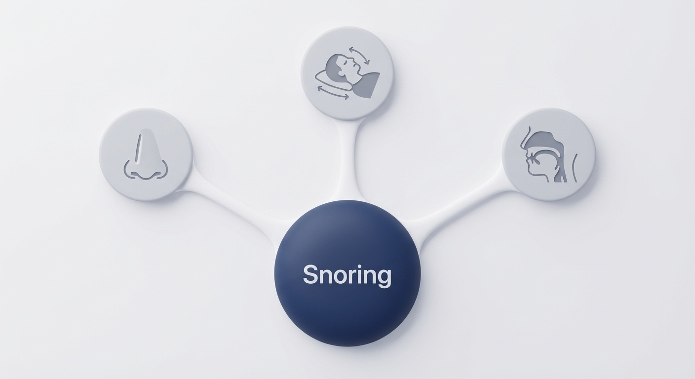 Mechanism decision path from snoring to nose, position, and tongue/throat drivers