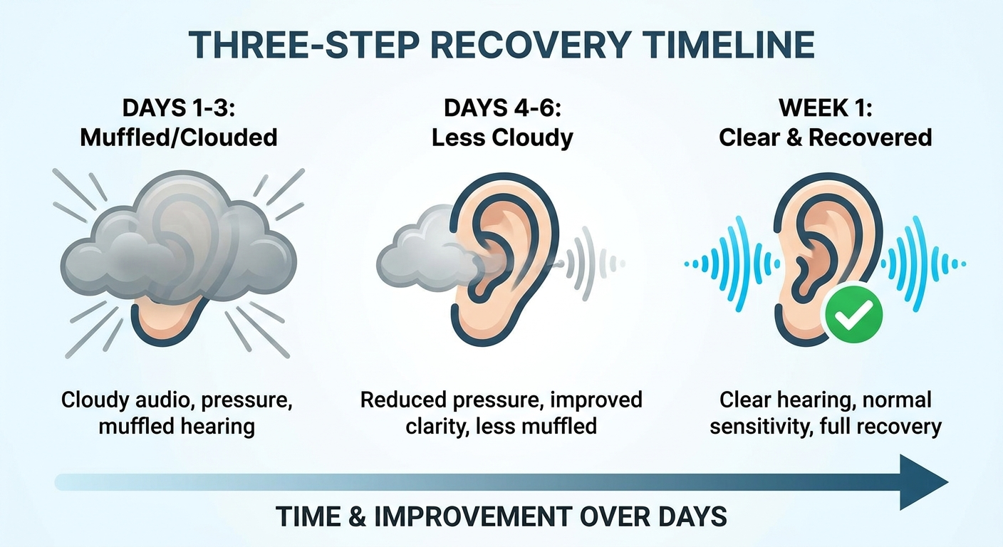 Recovery timeline from muffled to clear hearing across about one week