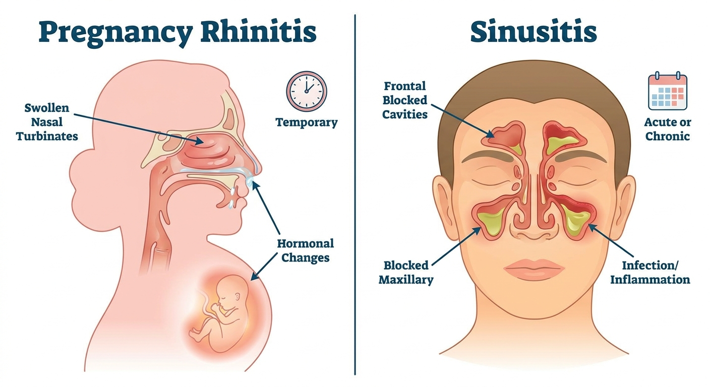 Pregnancy rhinitis vs sinusitis side-by-side visual
