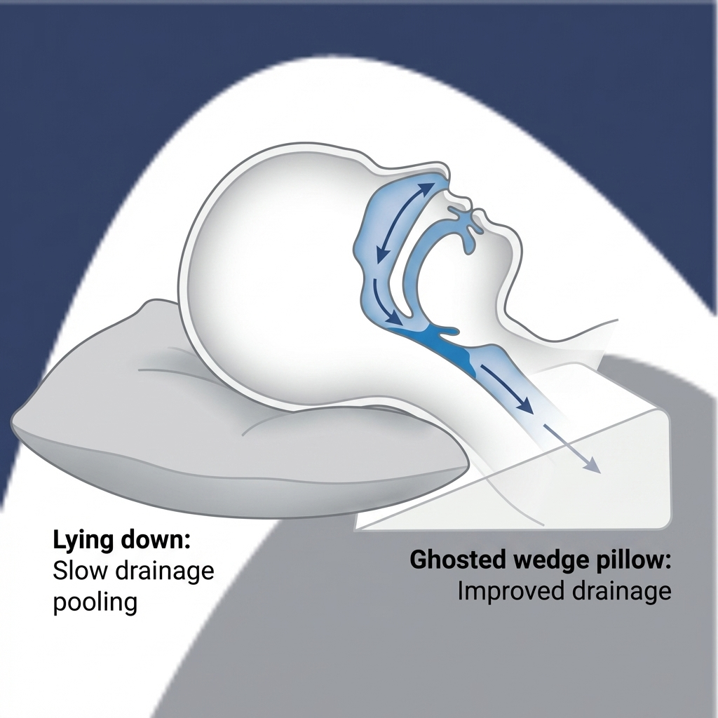 Lying flat affects nasal airflow and drainage; wedge pillow alternative