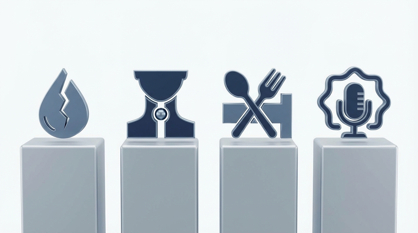 Icons for dryness, globus, swallowing difficulty, voice change