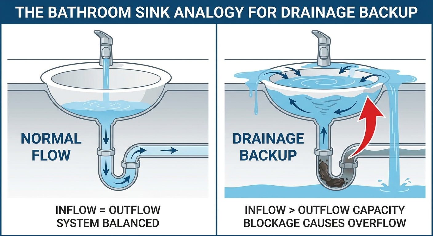 The bathroom sink analogy for drainage backup
