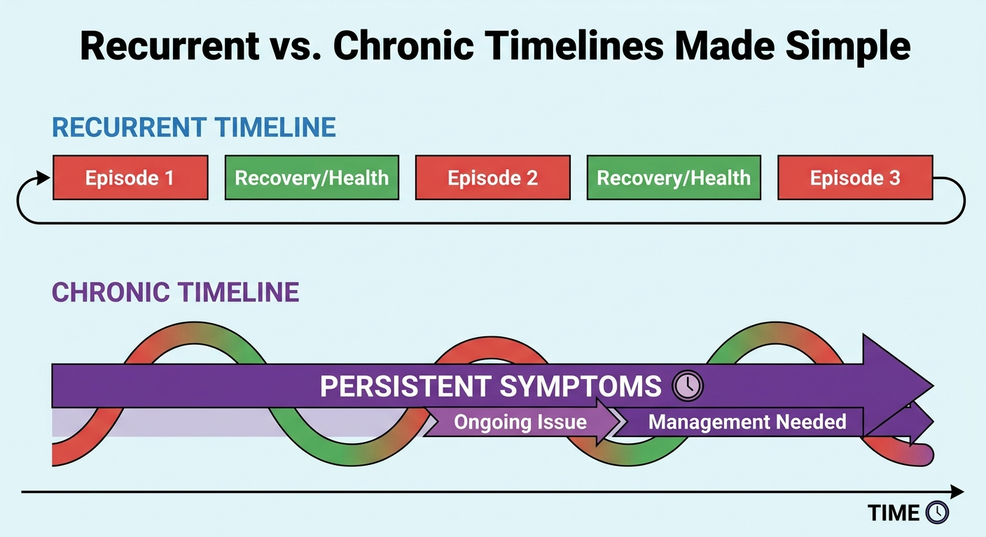 Recurrent vs. chronic timelines made simple