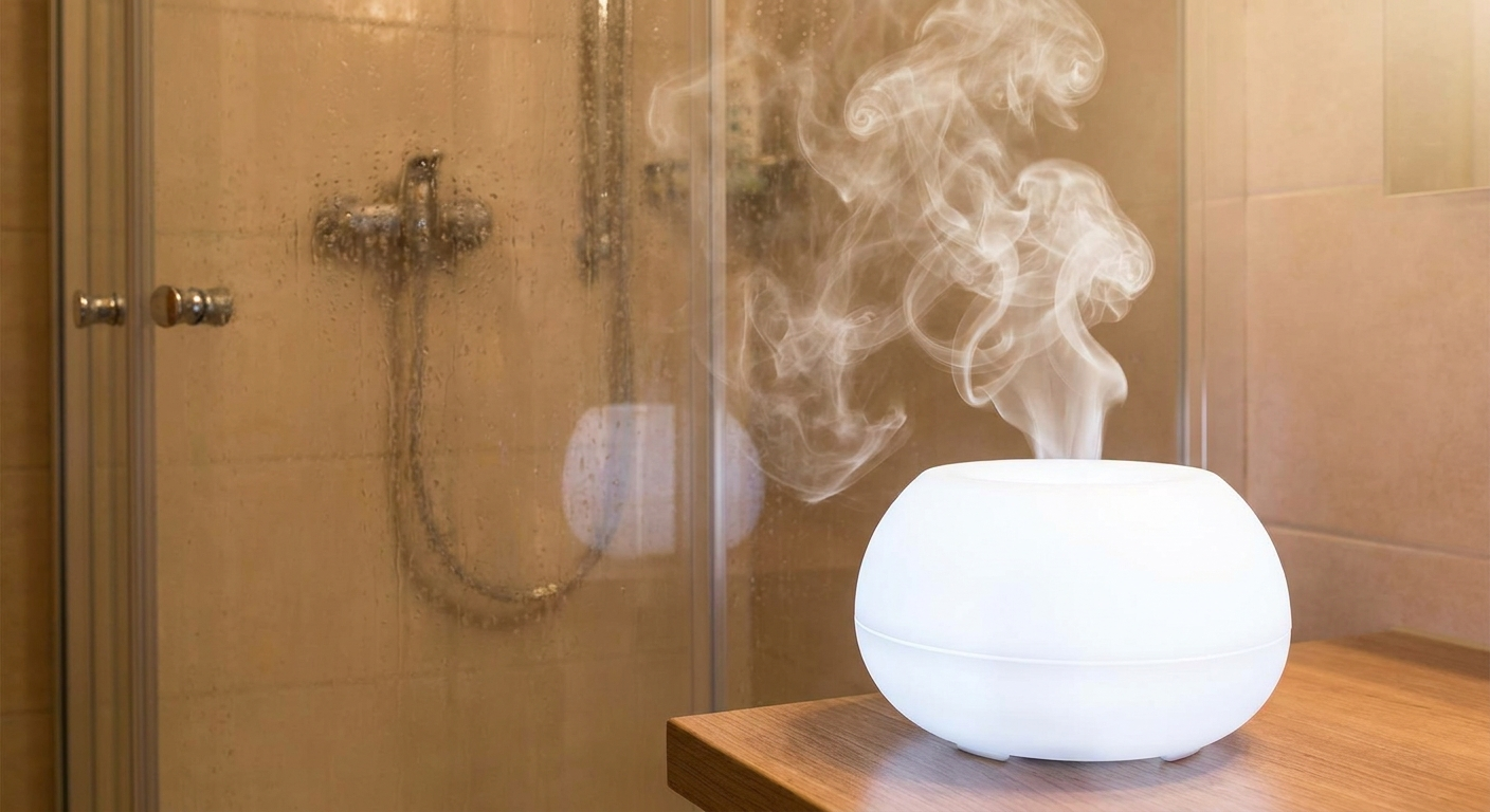 Humidifier and steamy shower concept emitting soothing steam