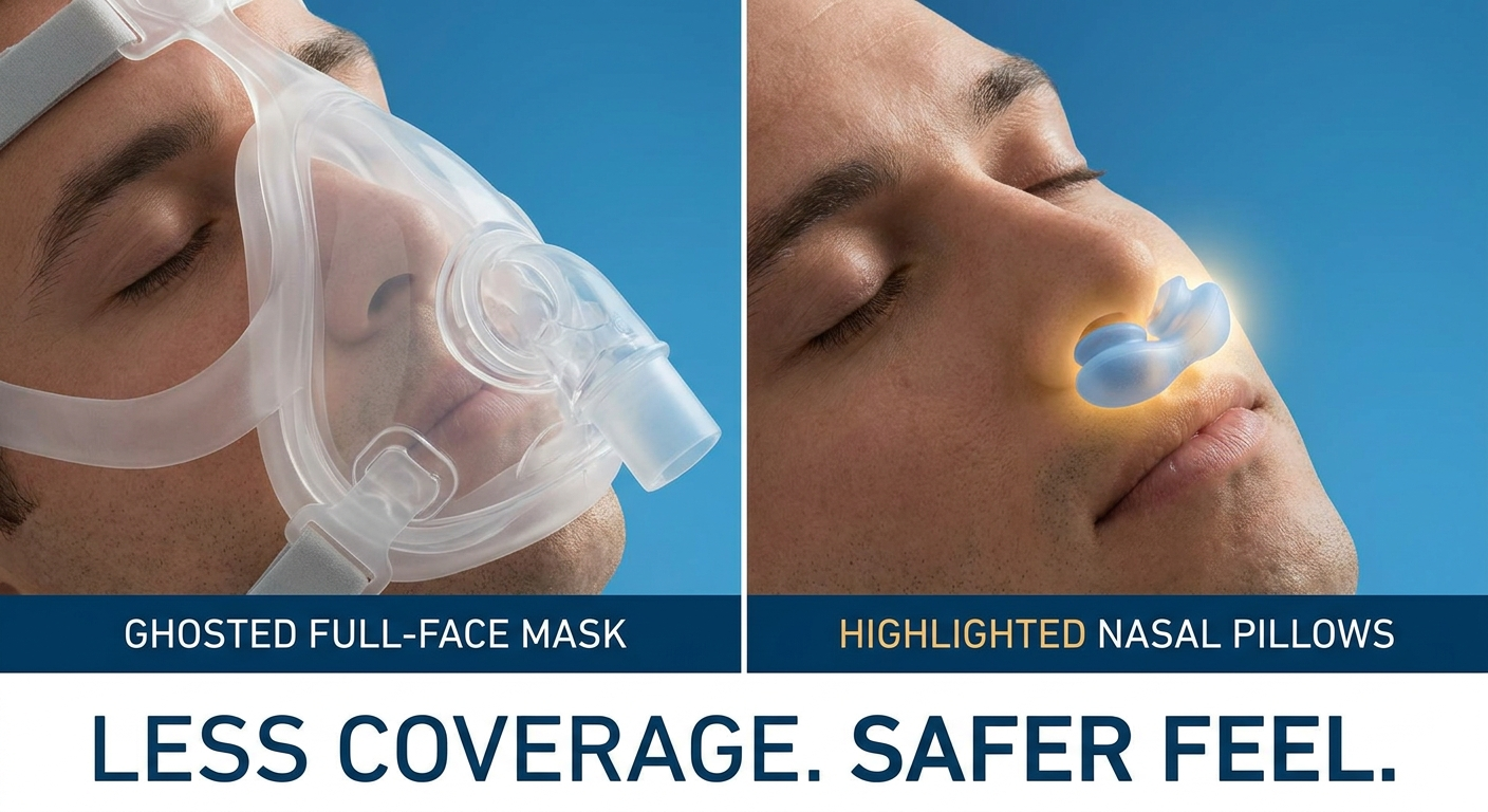 Mask coverage comparison: full-face vs minimal-contact nasal pillows