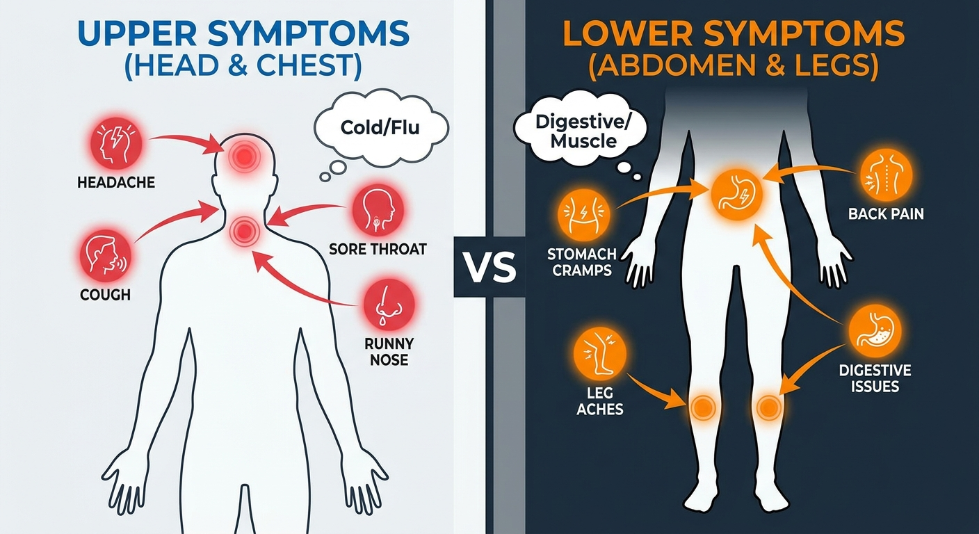 Upper vs lower airway symptoms illustration