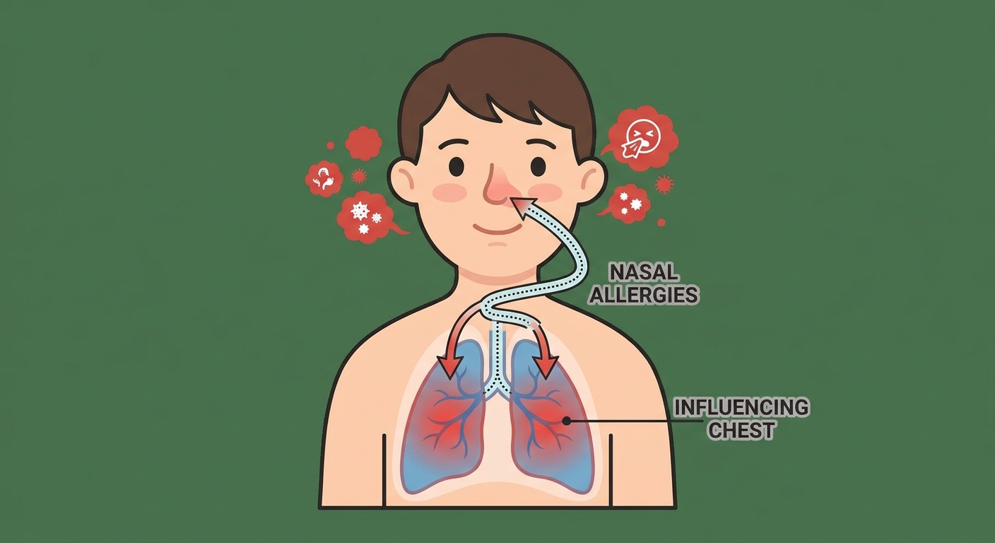 Nose-to-lungs connection showing nasal allergies influencing the chest