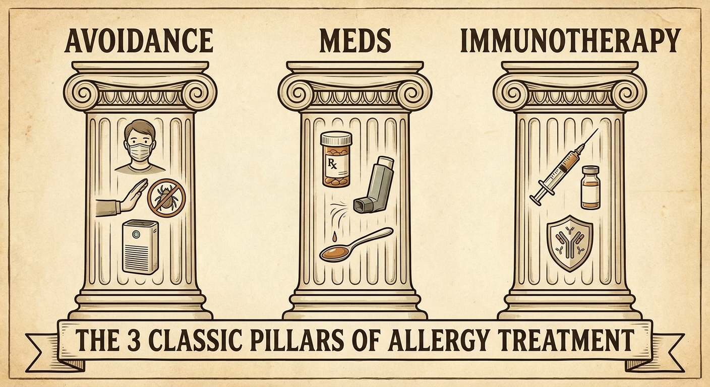 The 3 classic pillars—avoidance, meds, immunotherapy