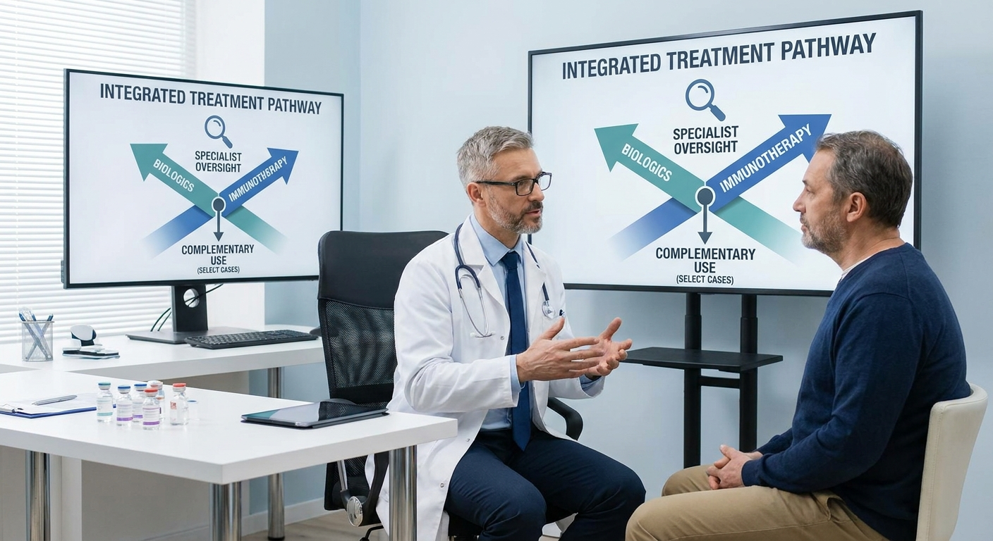 Complementary use—biologics + immunotherapy together under specialist oversight