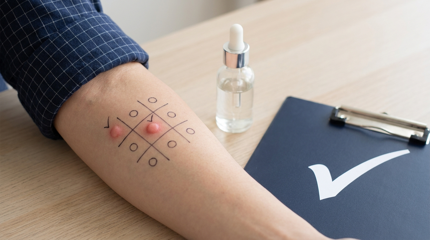 Simple skin-prick allergy testing on forearm