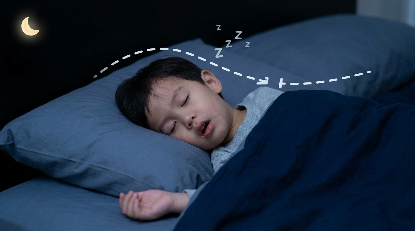 Snoring and sleep-disordered breathing: sleeping child with airflow pause and Zs.