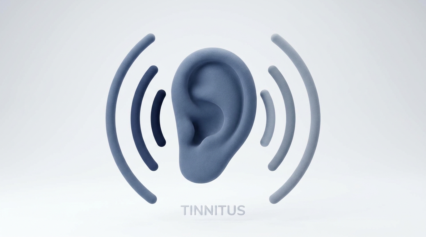 Stylized ear emitting concentric sound rings to illustrate tinnitus