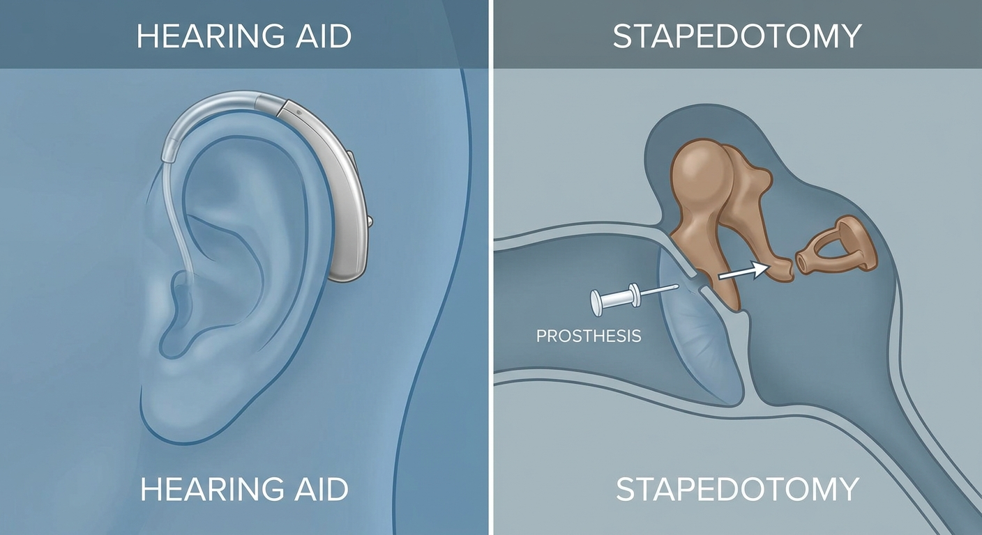Treatment choice: hearing aid on ear silhouette vs stapes prosthesis for stapedotomy