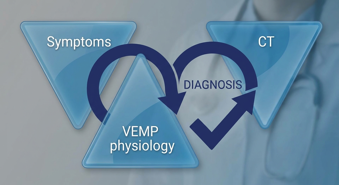 Diagnosis: symptoms, VEMP physiology, CT