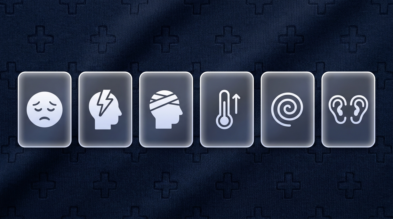Red flag symptom icons for sudden hearing loss with medical cross