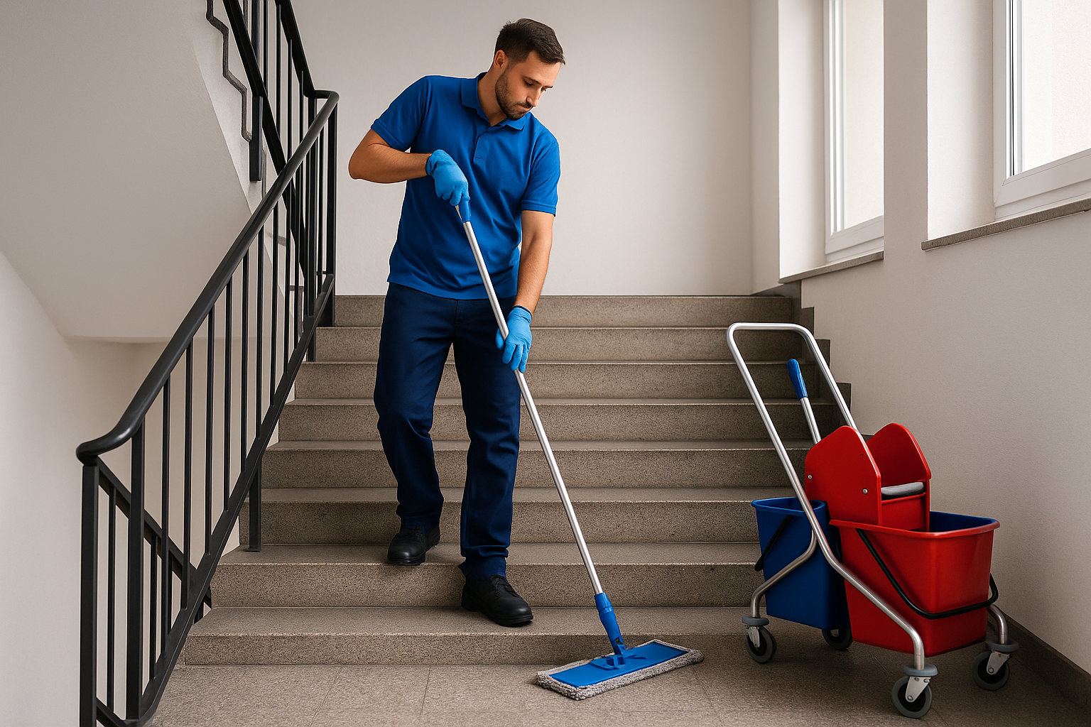 Treppenhausreinigung von einem Mitarbeiter