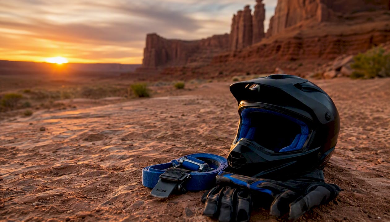 Helmet and restraints on UTV seat
