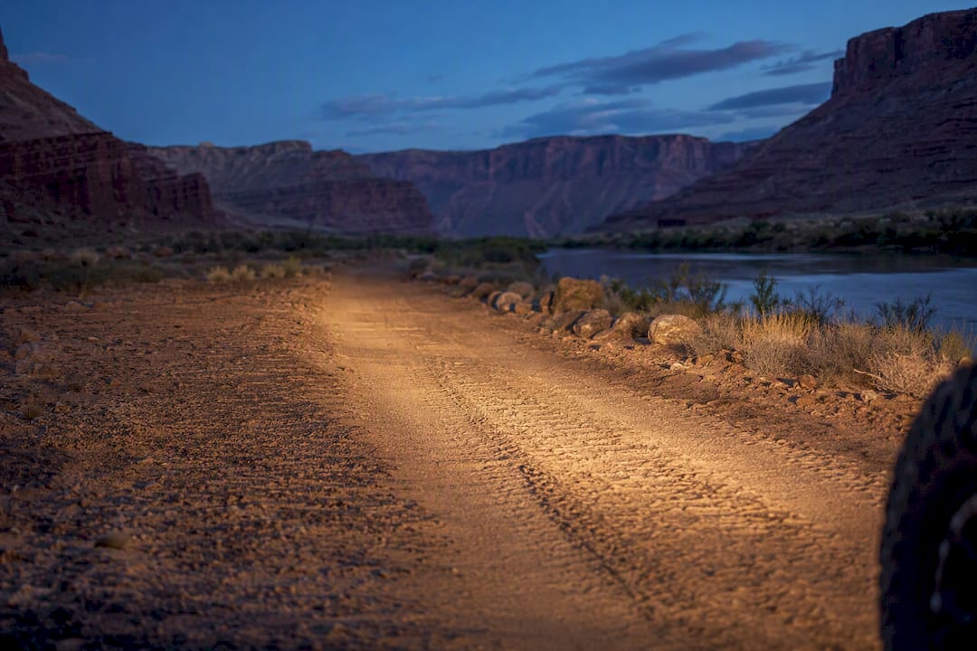 Marked trail beside undisturbed desert soil crust