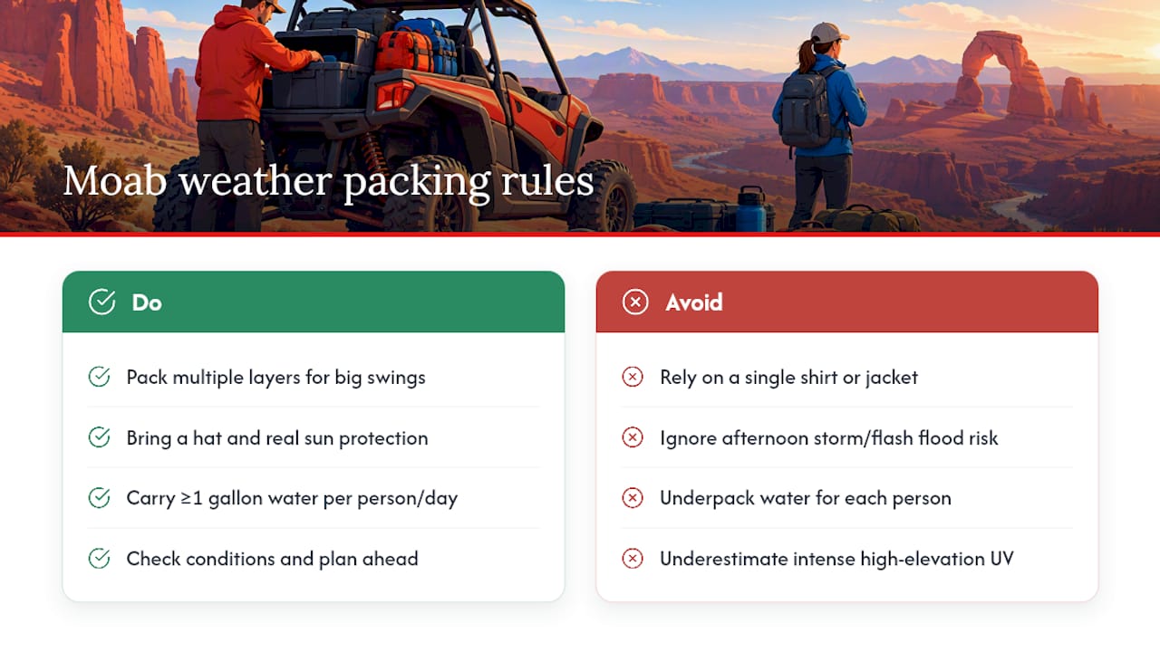 Why Moab weather dictates your entire packing list — overview diagram