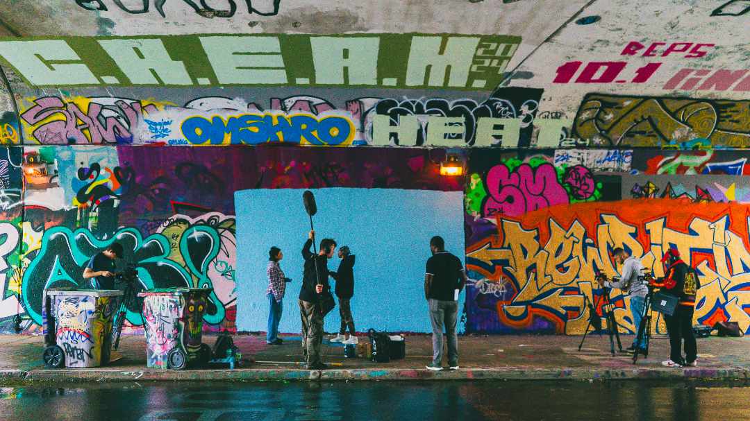 A picture of filming on set