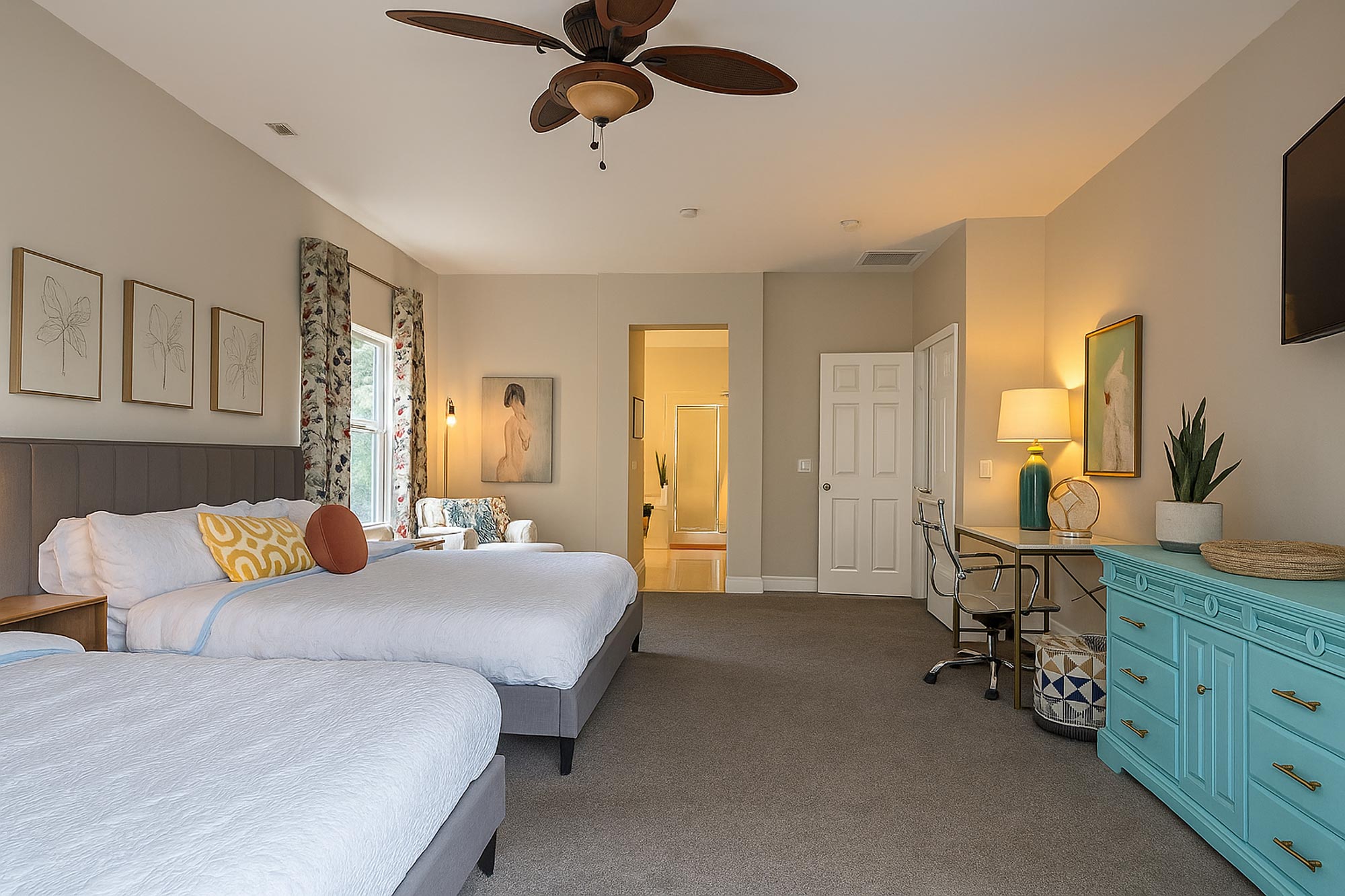 Primary bedroom inside the Tropical Villa in Palm Springs