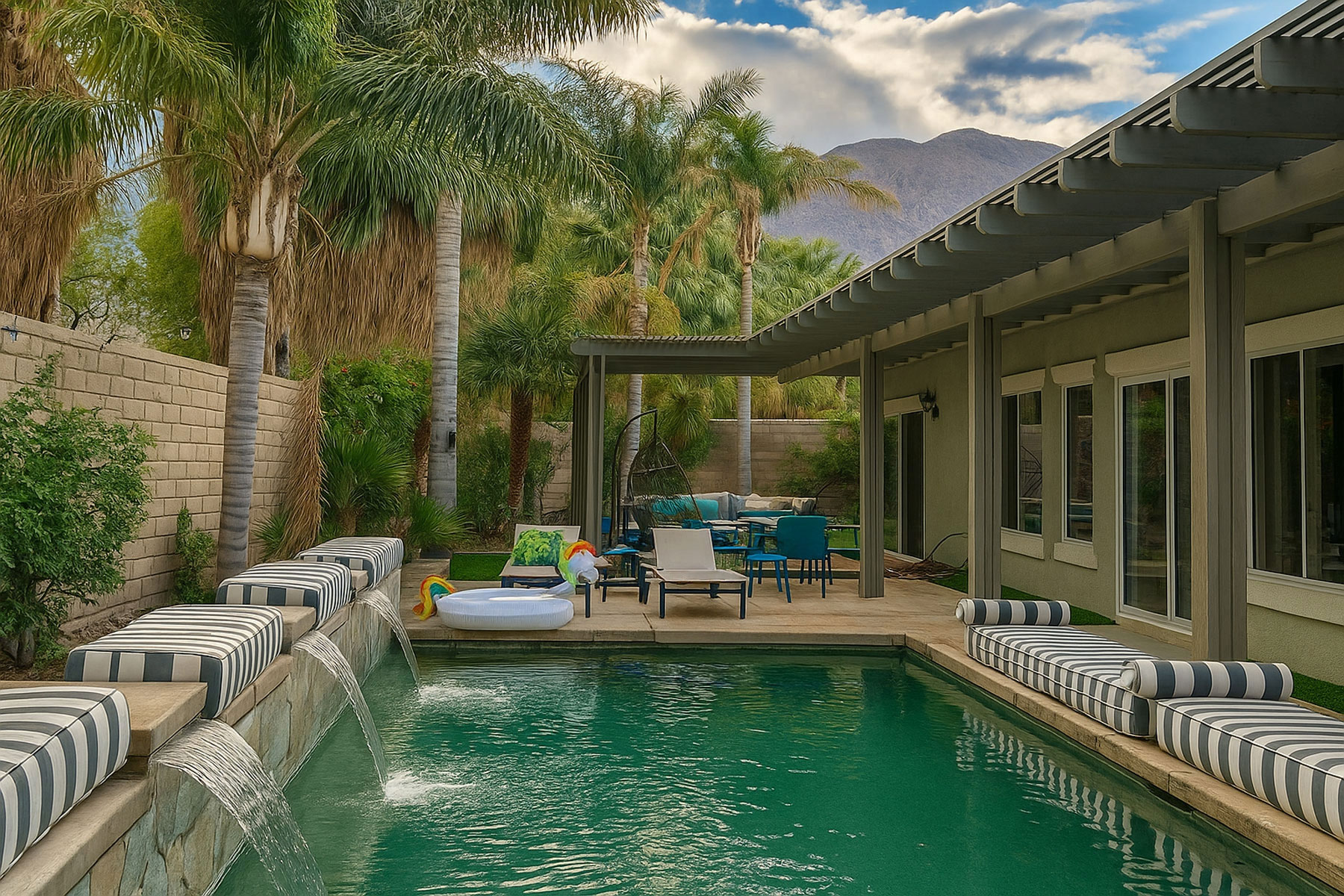 Luxury palm springs vacation rental swimming pool and mountain views