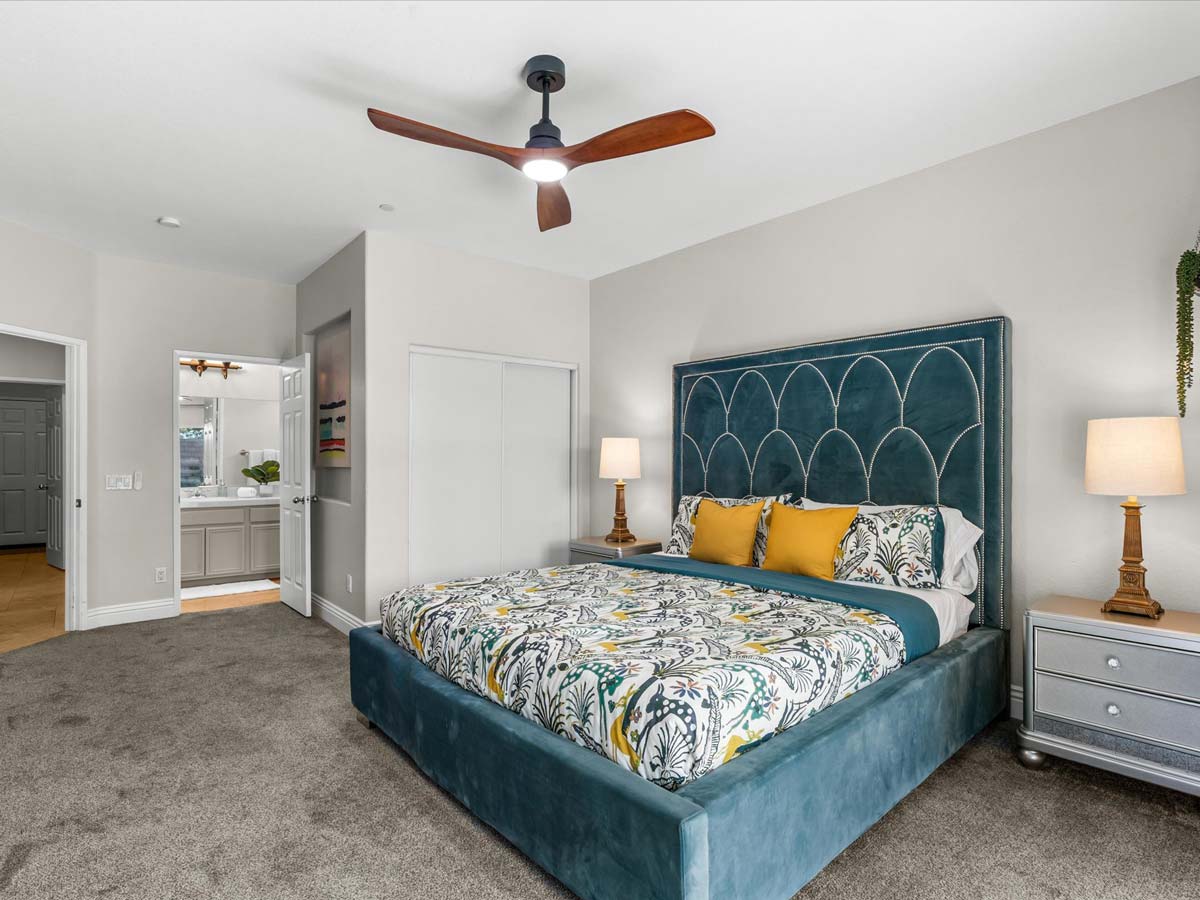 secondary bedroom with bathroom tropical villa palm springs