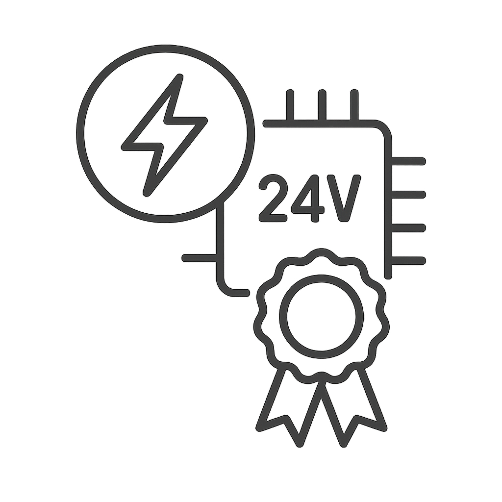 Icon representing RimeBrite’s 24V architecture with weatherproof components engineered to last over 50,000 hours for long, consistent lighting performance.