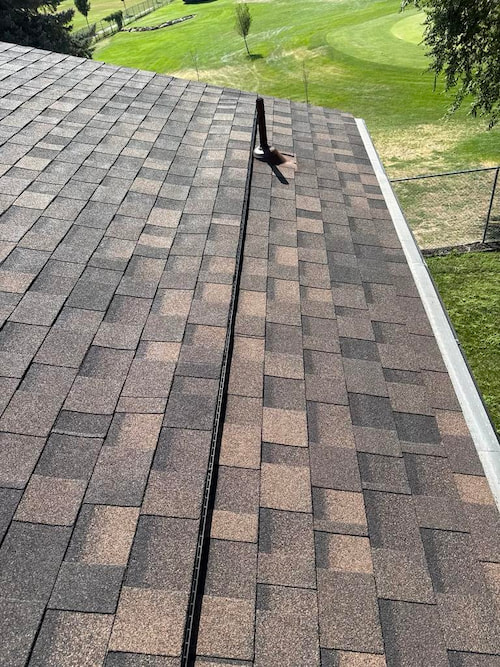 Roof showing RimeFlow custom ventilation system designed to improve attic airflow and energy efficiency.