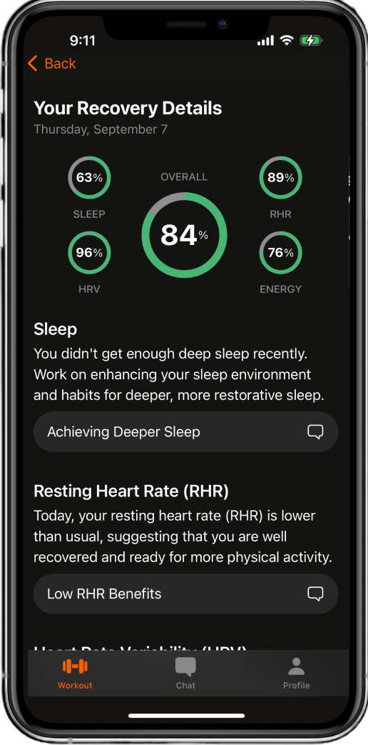 FitGPT Screenshot of Recovery Details