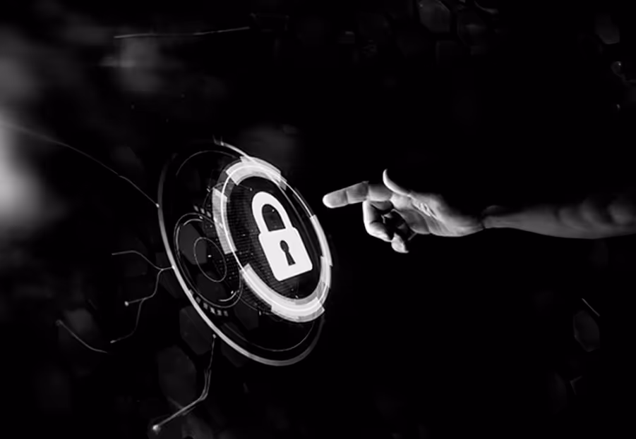 An image showing a hand touching a security icon button