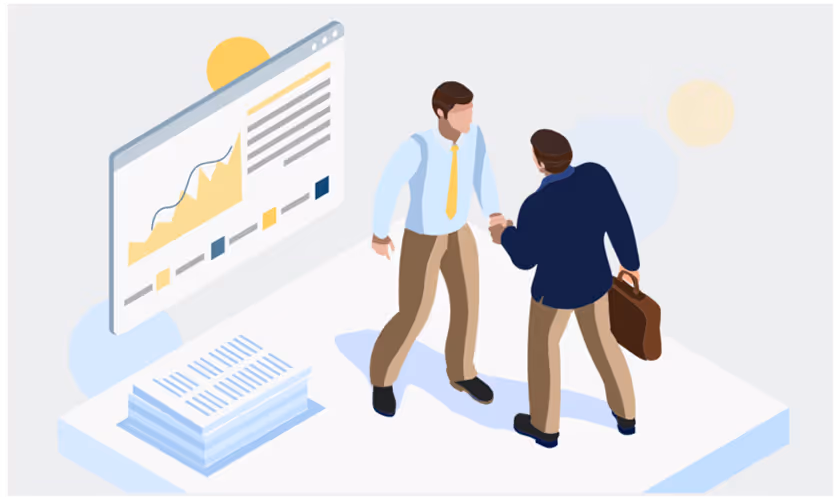 An illustration showing a handshake between two executives
