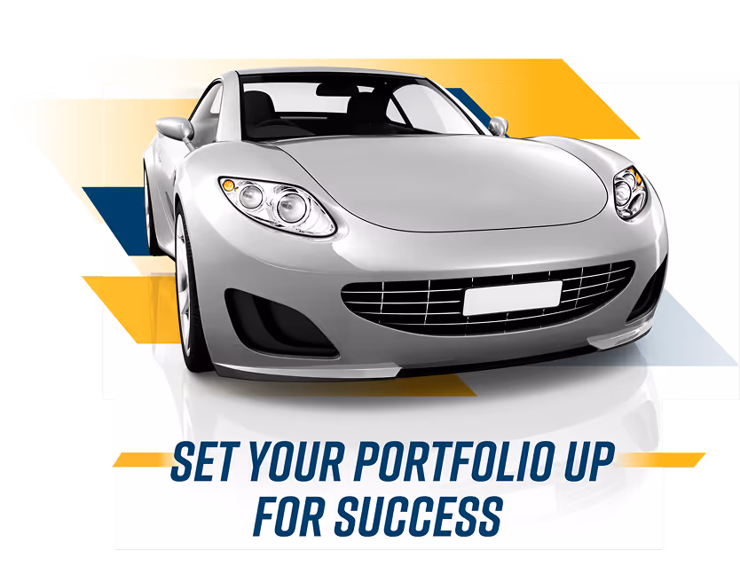An image with a car and the text "Set your portfolio up for success"