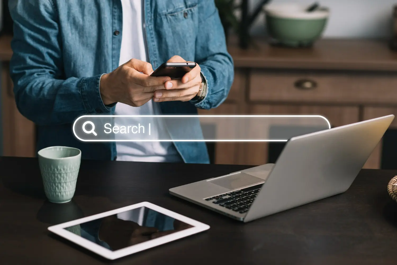 person searching on a phone