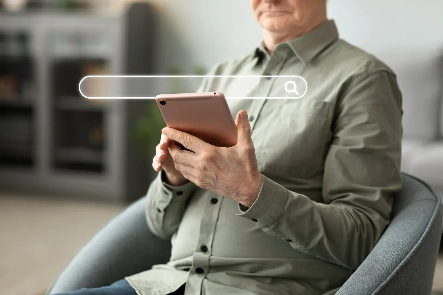 man using his phone to search on the web